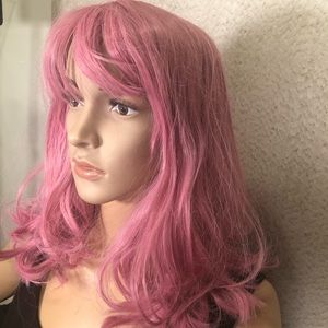 Dusty Pink synthetic wig with bangs
